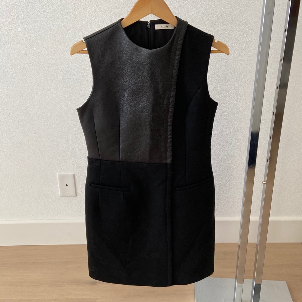 Celine Dress Black Leather Wool NEW WITH TAGS NWT